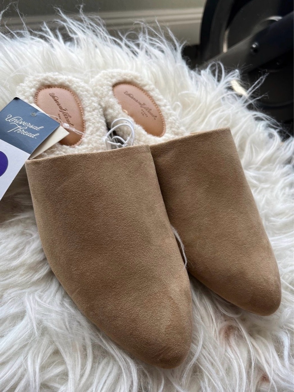 Universal Thread Camel Tan Suede Faux-Shearling Mules